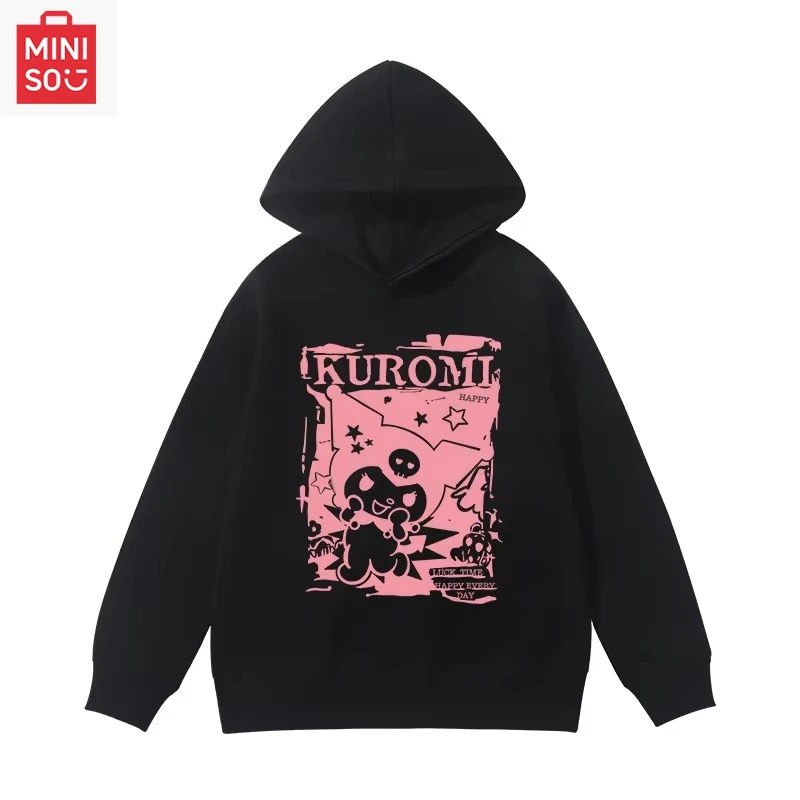 

Sanrio's creative and cute kuromi printed long-sleeved top for autumn and winter outdoor casual warm wool hooded sweatshirt