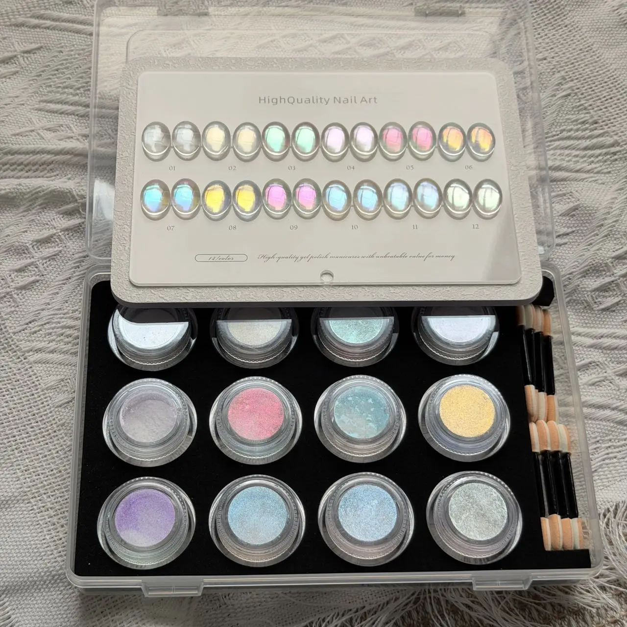 12 Colors Nail Mirror Aurora Glitter Crystal Powder Bright Moonlight Pearl Buffing Powder for DIY Art Manicure Highlight