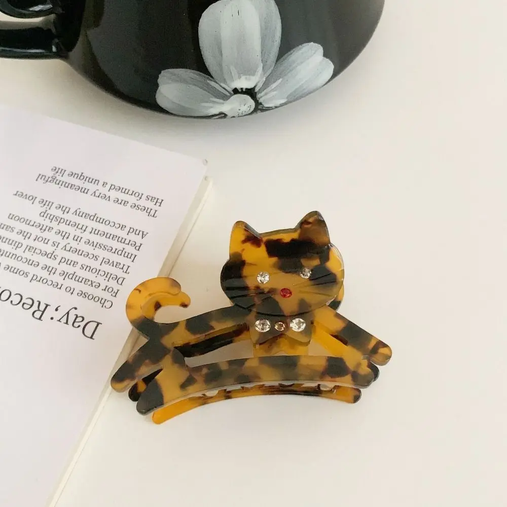 

Fashion Acetic Acid Acetate Cat Hair Claw Cartoon Y2k Rhinestone Hair Clip Hollow Hair Accessories Shark Clip Female