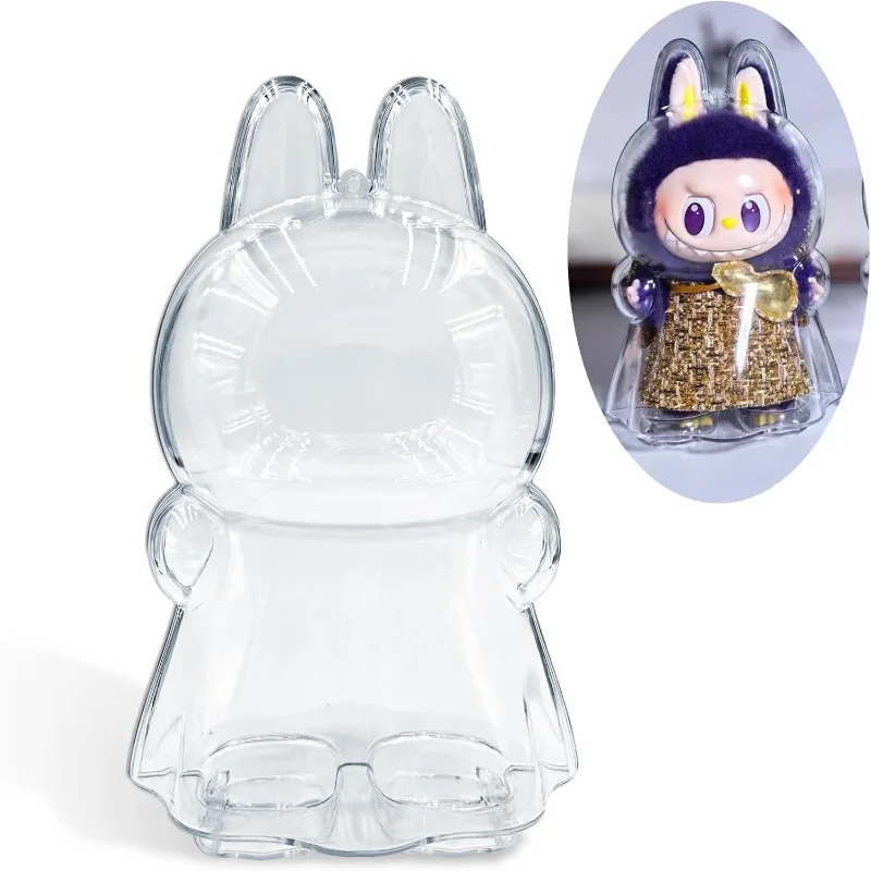 

Protective Case for LABUBU Pronounce Wings of Fortune，Transparent Acrylic Display Box with Silicone Strap White for Storage Ha