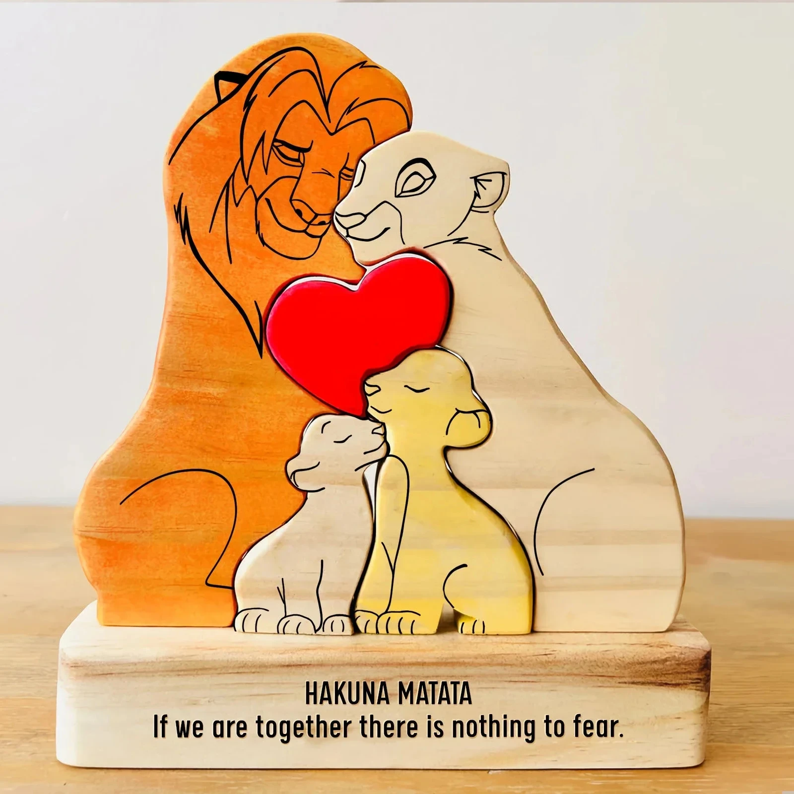 Art Wooden Family Puzzle Personalized Name Puzzle Wooden Lion Puzzle Home Decor Thanksgiving Christmas Warm Gifts for Kid Mother