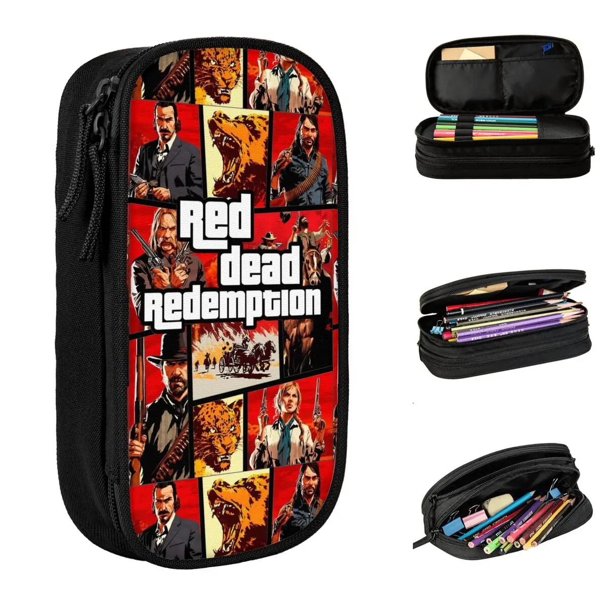 Red Dead Redemptions Game Lover Pencil Cases Pen Holder Bags Student Big Capacity Office Gift Pencilcases