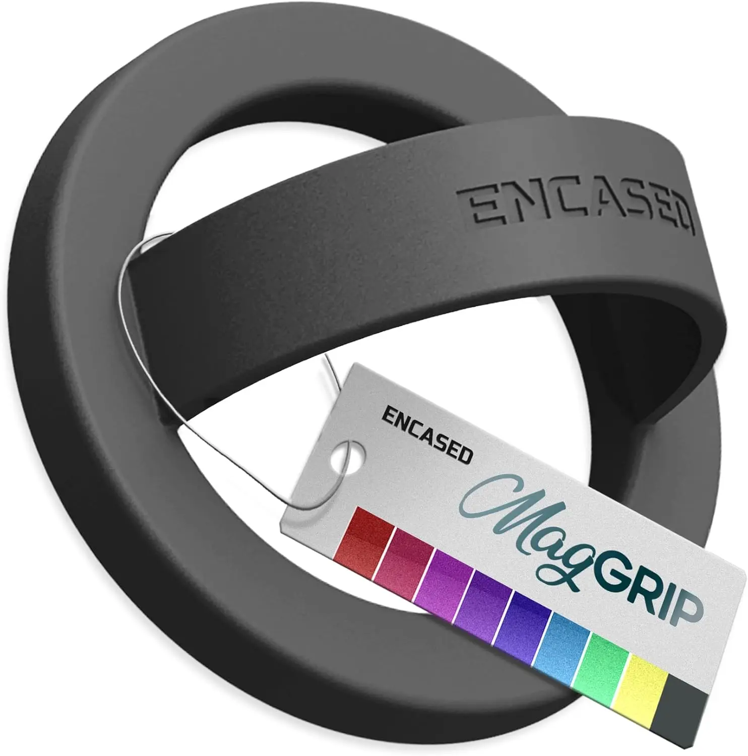 

Encased Magnetic Phone Grip Holder Thin Silicone Finger Loop Ring, Compatible with Magsafe (Black)