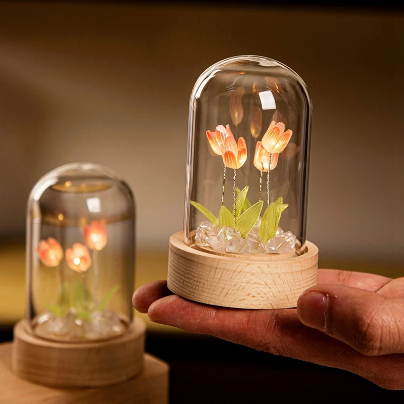 Tulpe Nachtlicht handgemachte DIY Material Tulpe Mädchen Wohnzimmer Nachtlicht Desktop Licht romantische Umgebungs lampe lila