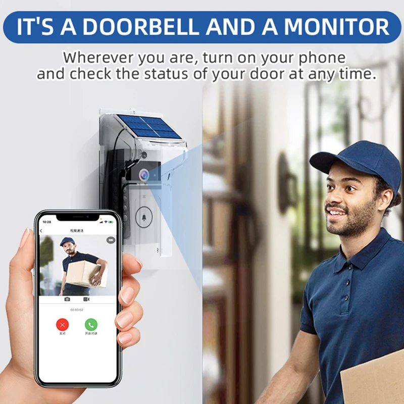 Wifivisual Doorbell Camera Wireless Solar Charging Waterproof Night Vision Smart Home HD Doorbell Two-Way Intercom Voice