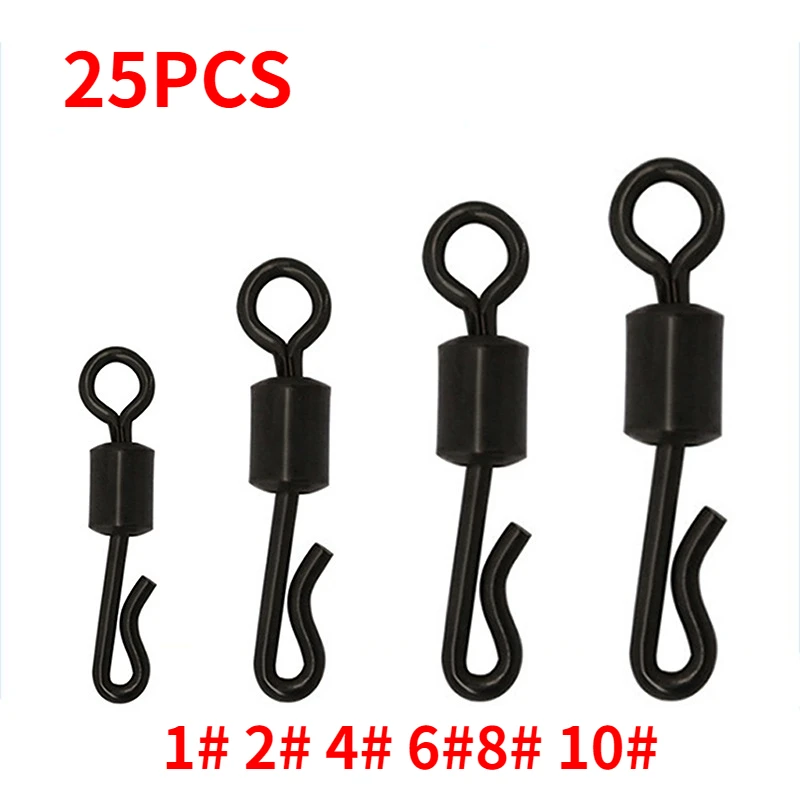 25pcs/lot Large Long Body Q-Shaped Bearing Swivel & Snap Fishing Connector Quick Change Swivels Fishing Tackle Accessories