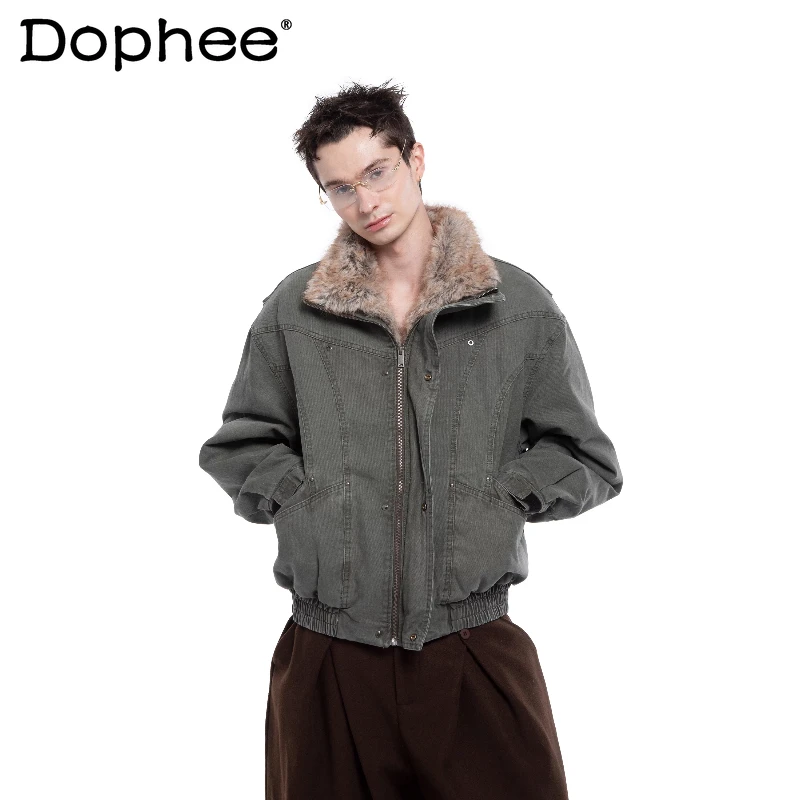 

Men's 2026 Early Spring New Fashion Detachable Faux Fur Collar Zipper Jackets Warm Coats Trendy Pocket Decoration Handsome Coats