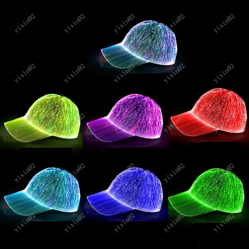 7-Color Fiber Optic LED Baseball Cap - USB Rechargeable Glowing Light Up Performance Hat