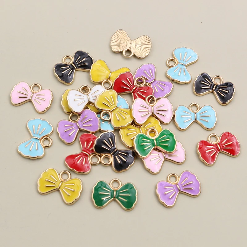 30Pcs 15x11mm Small Alloy Bow  Charms Pendants Multi Colors For DIY Bracelet Necklaces Jewelry Making Accessories