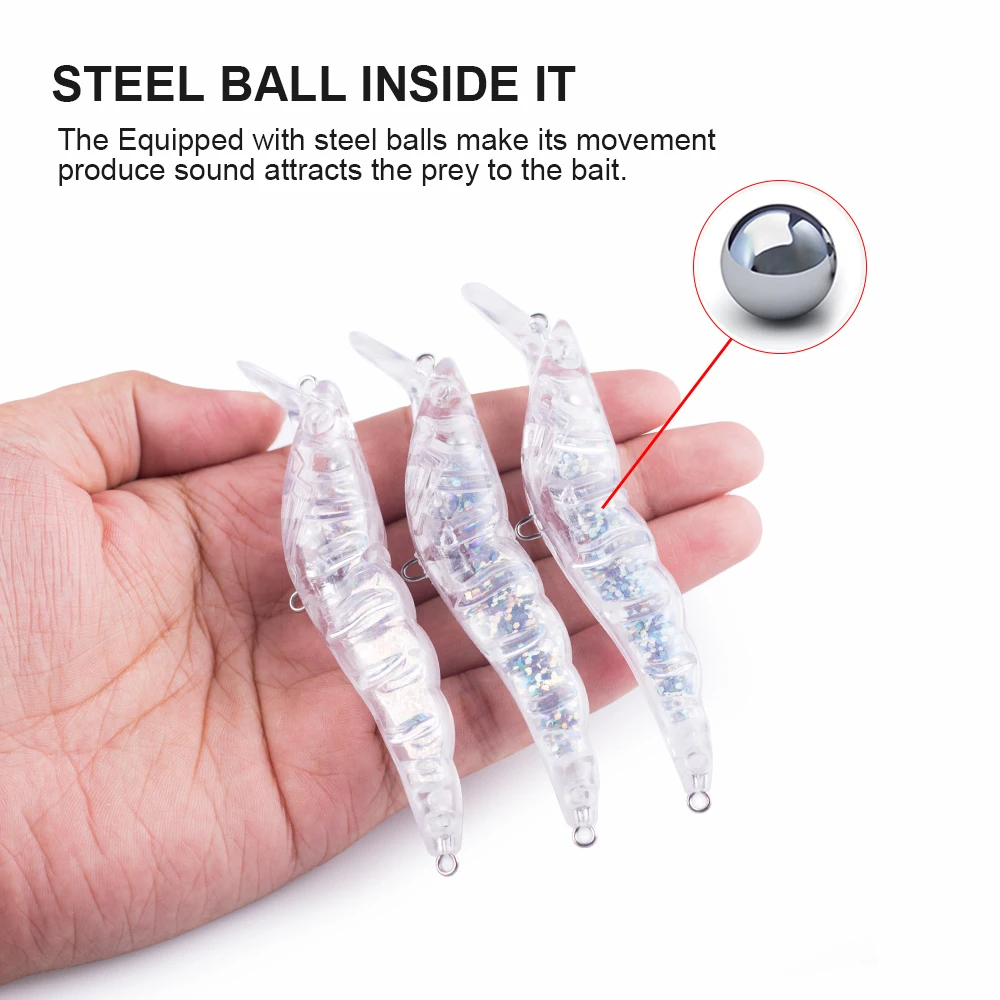 Hanlin 10/20pcs 10.5CM 11.5G Unpainted Shrimp Fishing Lure Minnow Baits Holographic Inside Artificial Hard Plastic Blanks Tackle