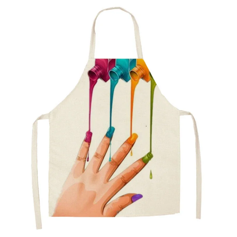 Nail Polish Women Printed Sleeveless Linen Apron Kitchen Stain Resistant Apron Men Women Household Cleaning Tools Kids Apron