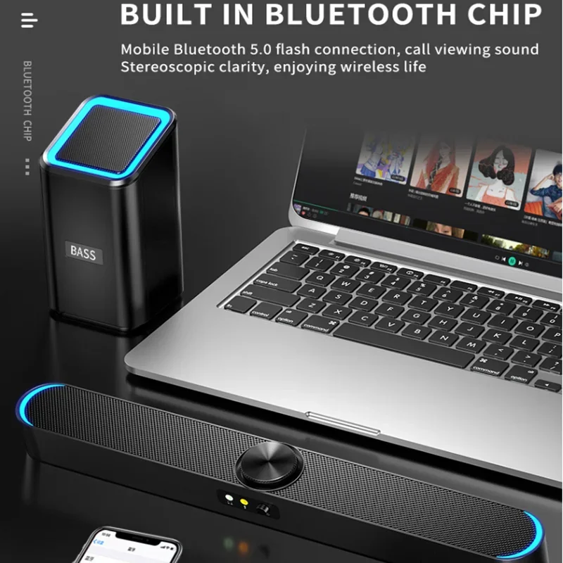 

Проводной Bluetooth компьютерный динамик домашний 2,1-канальный настольный сабвуфер активное аудио 3D объемный звук бас игровые колонки с микрофоном