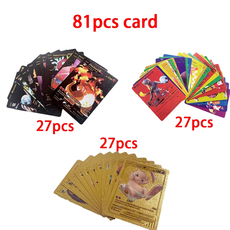 Pokemon Cards Gold Pikachu Box Golden Silver Spanish/English/French Playing Cards Charizard Vmax Gx Game Card Party Toys Gifts