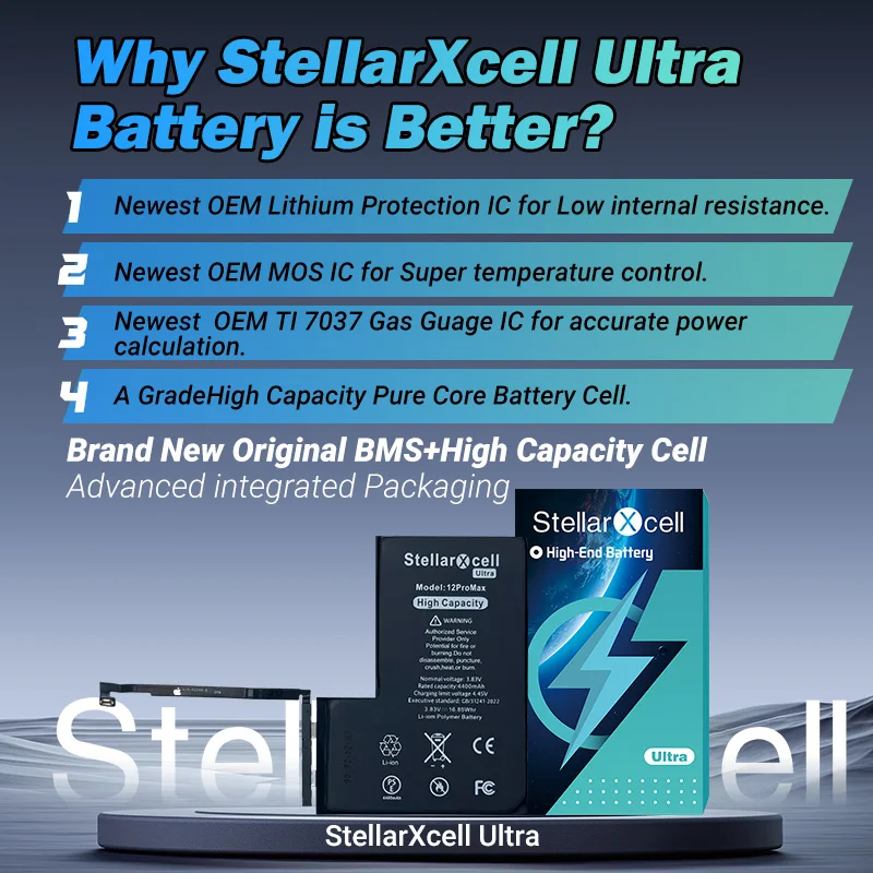 StellarXcell Ultra Original BMS battery for iPhone,high capacity 11pro, 11promax 12 12ro 13 13mini, Xsmax, 13 Pro max,14 pro max