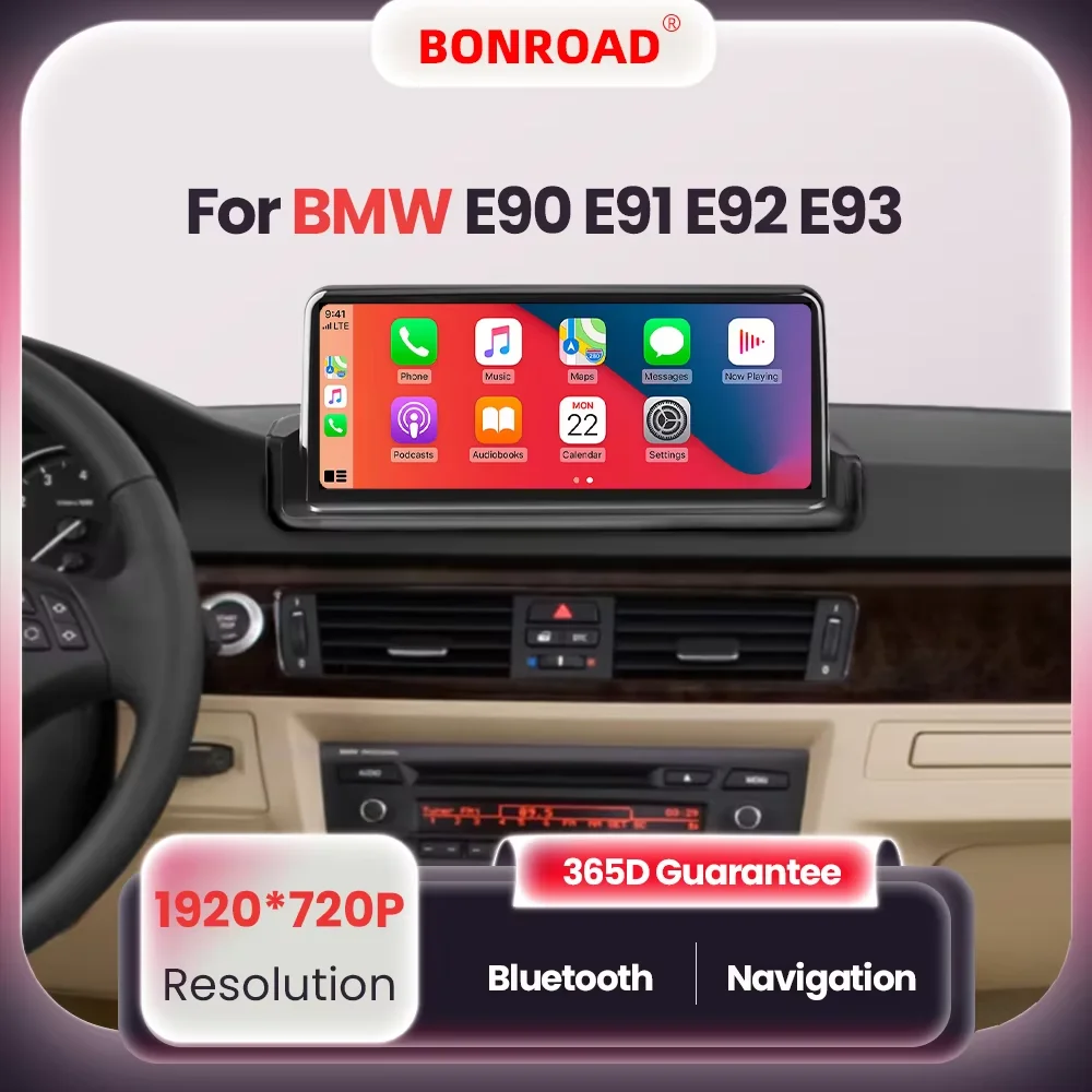 BONROAD 10.25inch Wireless Carplay Android Auto Car Radio For BMW 3 Series E90 E91 E92 E93 Touch Screen Multimedia Player