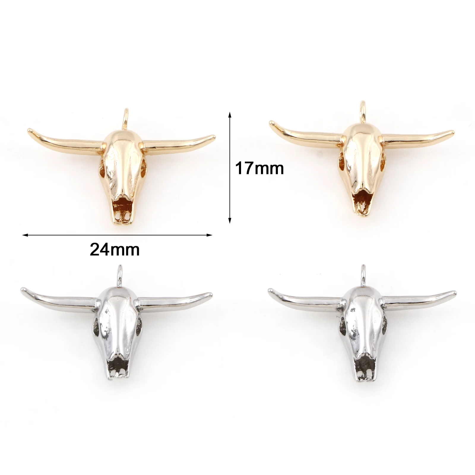 2PCs Bohemia Copper Cow Bone Charms Real Gold Plated Animal Pendants For Jewelry Making Diy Necklace Handmade Findings 24 x 17mm