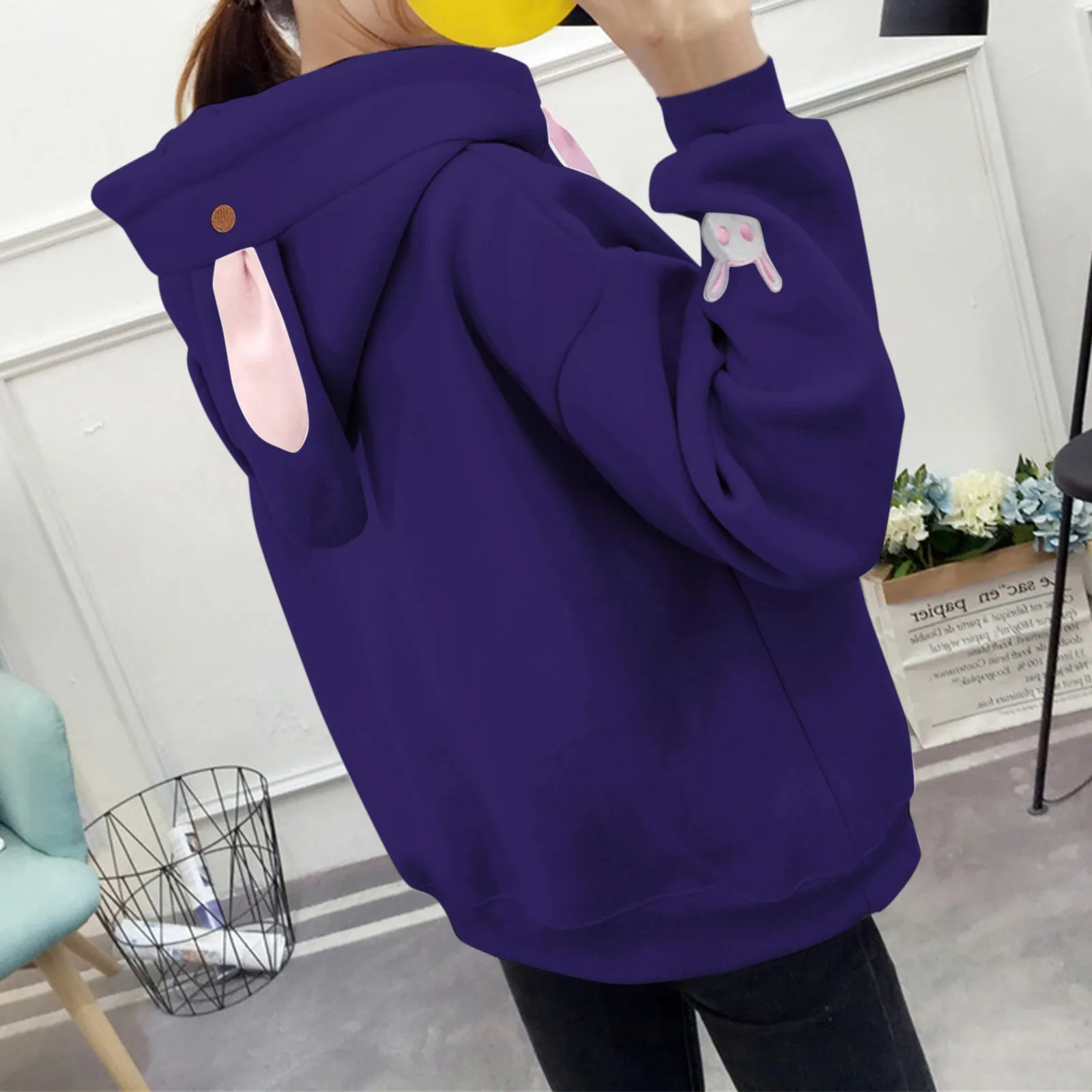 

Women Rabbit Ears Sweatshirts Harajuku Bunny Hoodies With Ears Kawaii Clothes Girls Long Sleeve Oversized Tracksuit Jackets Tops