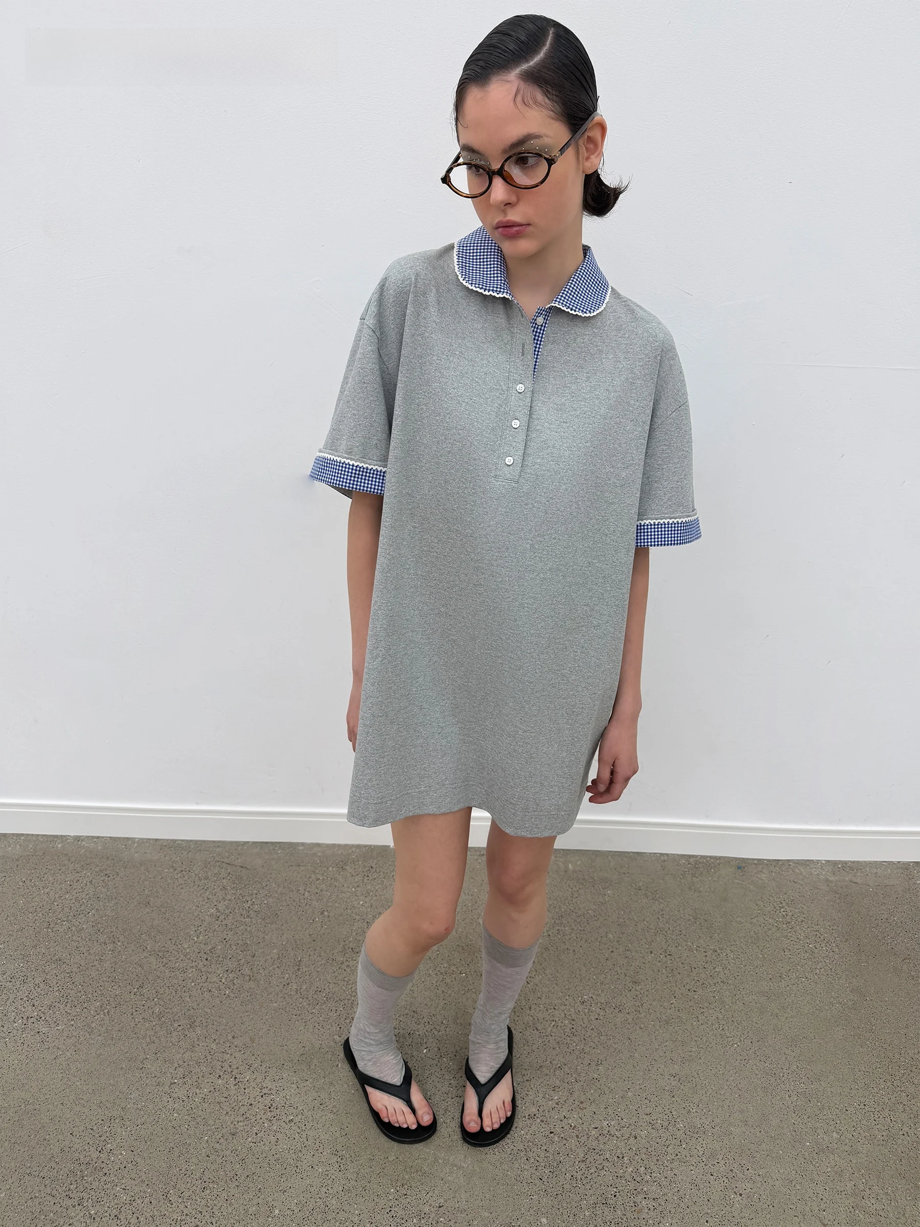 

VERMO Long Pure Cotton Comfortable Peter Pan Collar T-Shirt Checks Design Fashion Style Ladies Loose Fit Casual Wear