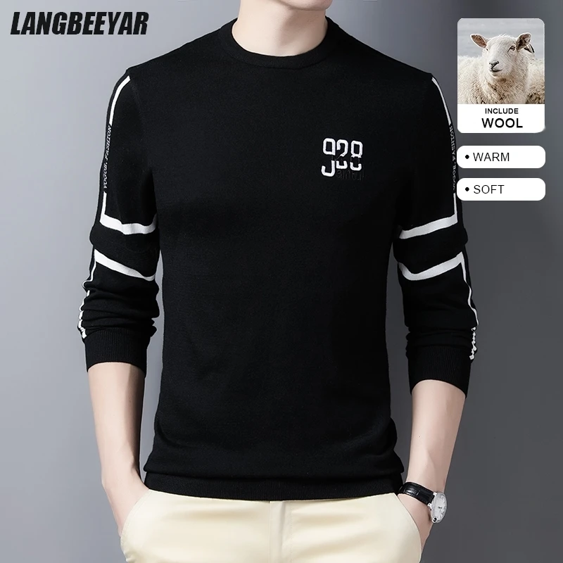 

Высший сорт шерсти, новый модный бренд, мужской вязаный пуловер, дизайнерский облегающий осенне-зимний свитер, корейский шерстяной повседневный джемпер