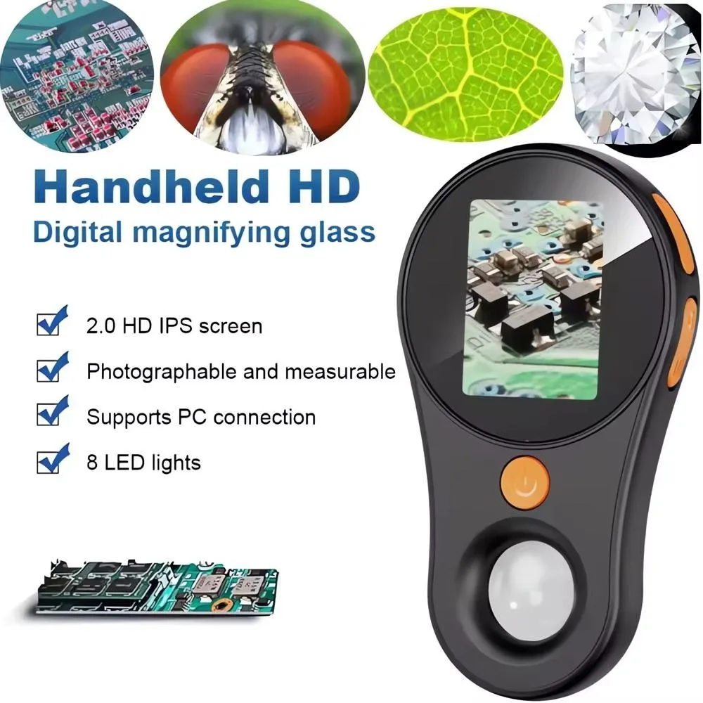 500X Zoom Children's Digital Microscope 2 Inch IPS Screen Handheld Pocket Microscope HD 2 MP Pixels Mini Microscope Camera