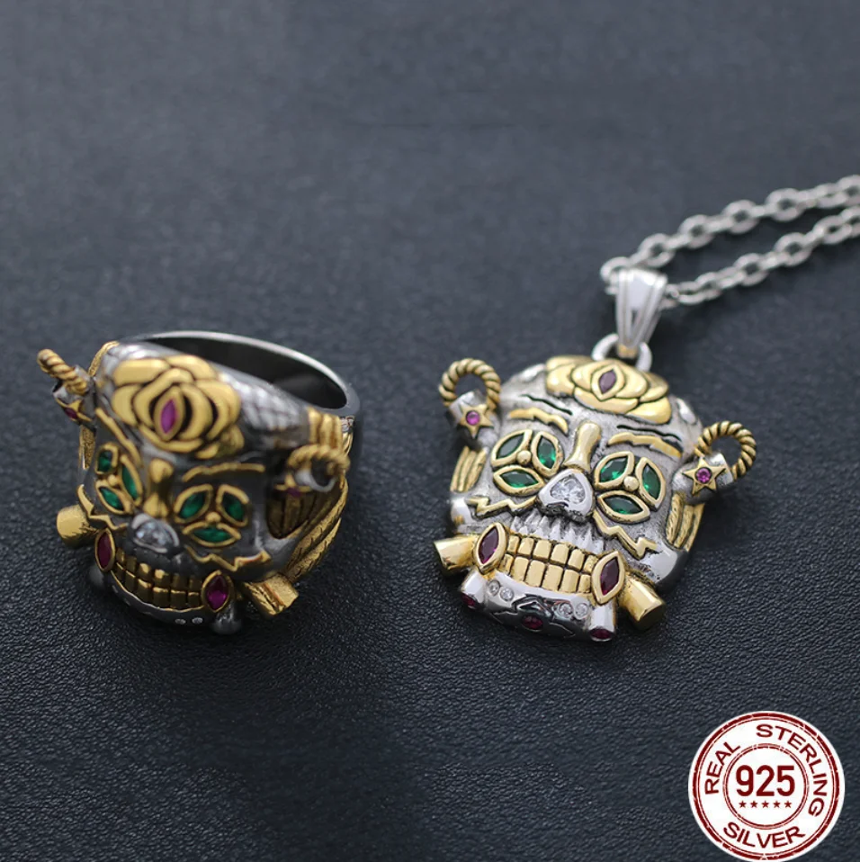 Customized 925 Sterling Silver Skull Lucky Ring Pendant Plated Gold Custom Letters Jewelry Accessories