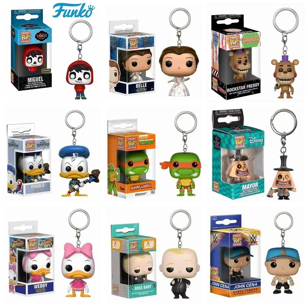 Funko Pop llavero Belle Coco Miguel Tortugas Donald Freddy Boss bebé Snoopy John Cena Joker Mayor Webby bolsillo Pop llavero de juguete
