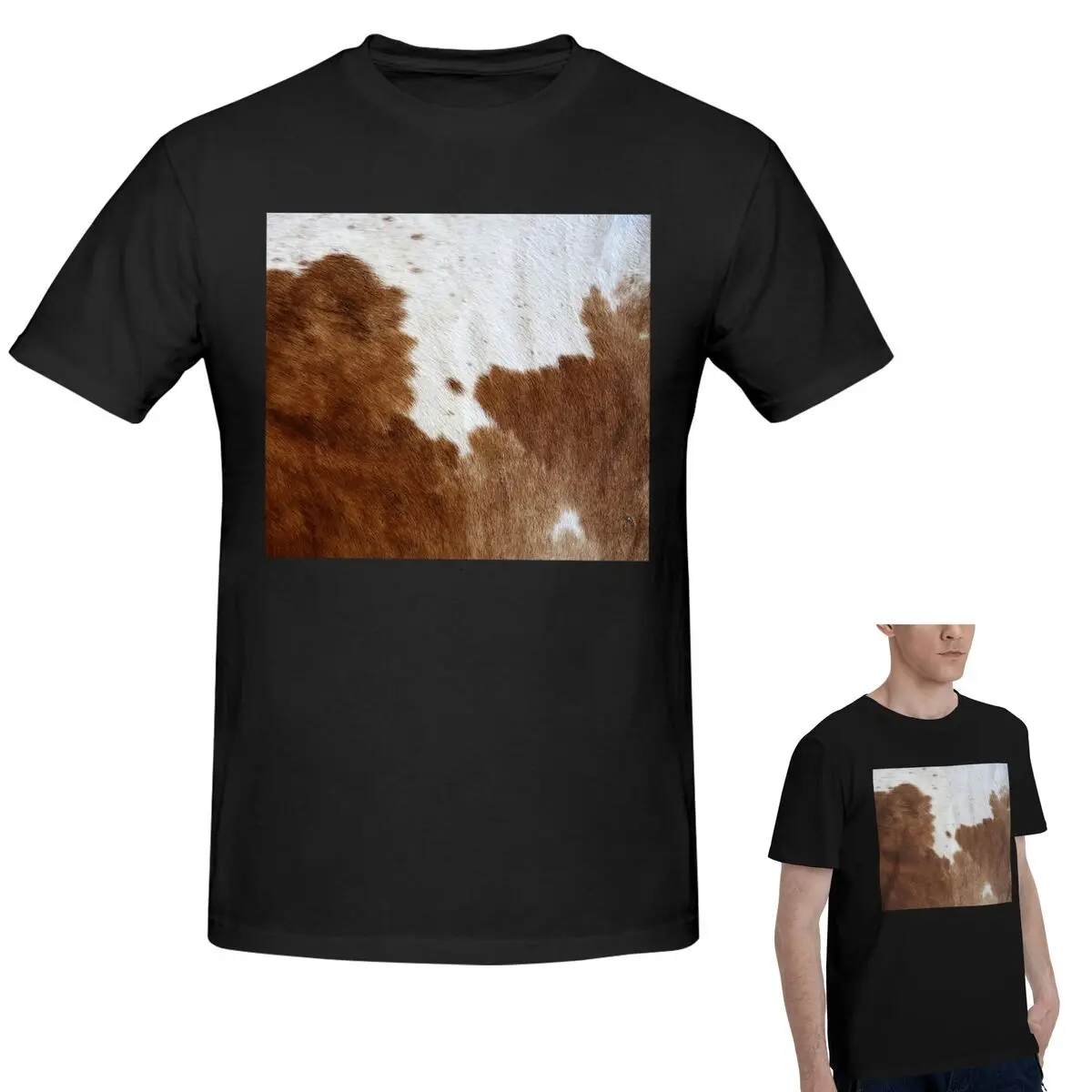 

Стильная футболка из коровьей кожи с текстурой коровьей кожи и принтом, мужская классическая футболка большого размера, мужские рубашки с круглым вырезом, топы S-6XL
