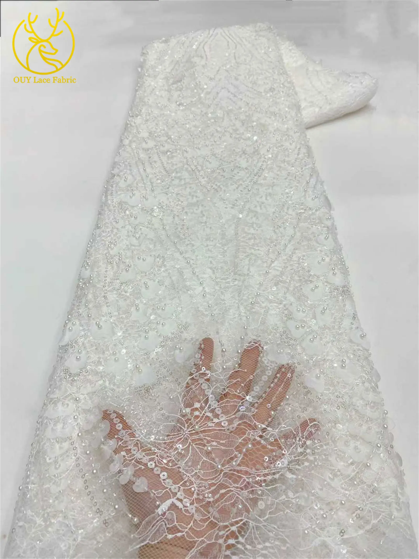 Eleganter Nigerianischer Bestickter Pailletten-Spitzenstoff 2026 Hochwertiger Afrikanischer Französischer Perlen-Spitzenstoff für Damenkleider Nähen – Detail 19