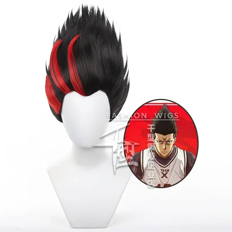 Anime Barou Shouei fantasia cosplay para homens, fechadura azul, preto, vermelho, curto, resistente ao calor, cabelo sintético, suporte