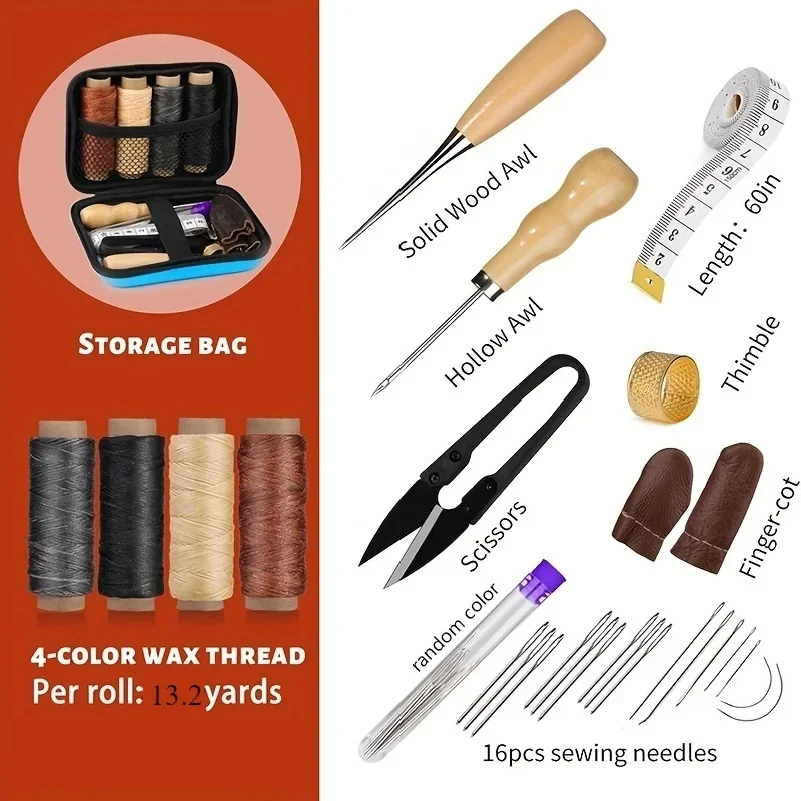 [革細工キット] 革縫いキット、大目針、ワックス糸、革張り修 - Upholstery Leather Work のレビューと価格