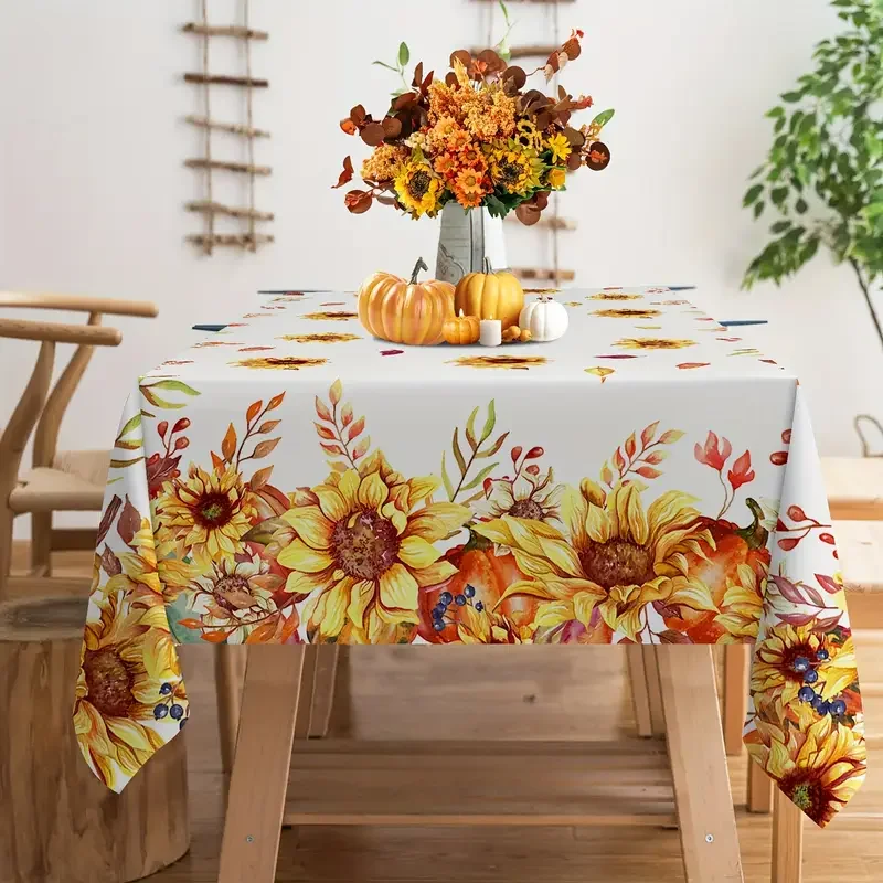 Autumn Thanksgiving Sunflowers Print Tablecloth for Table Decor Fall Harvest Floral Leaves Rectangle Table Cloth Autumn Decor