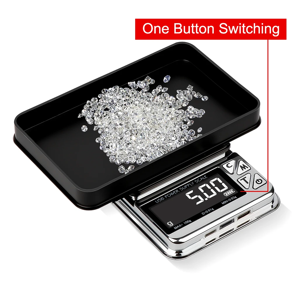 Stainless High Precision 100g/500g USB Charging Electronic Jewelry Scales Digital LCD Pocket Kitchen Scale