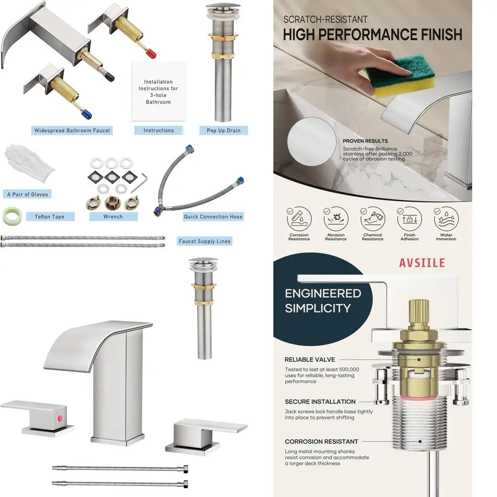 

8 Modern Brushed Nickel 3-Hole Widespread Bathroom Sink Faucet Set with Touch Control for Vanity, RV, and Restroom