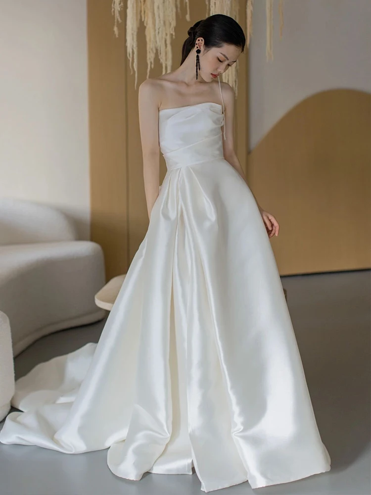 

Simplified Ele Satin Bridal Gown 2026 New Sle mat Wedding Dr Small Train Dr for Bride Entrance Ceremony