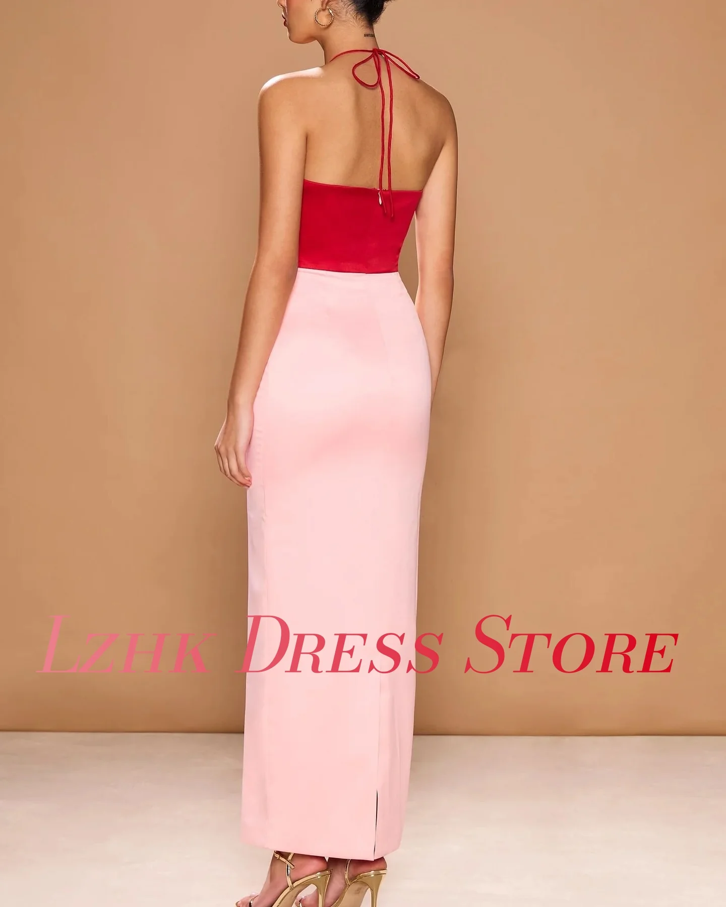 カスタマイズされたセクシーなジャージストレートイブニングドレス気質ノースリーブストラップレスホルター足首丈特別な日のガウン