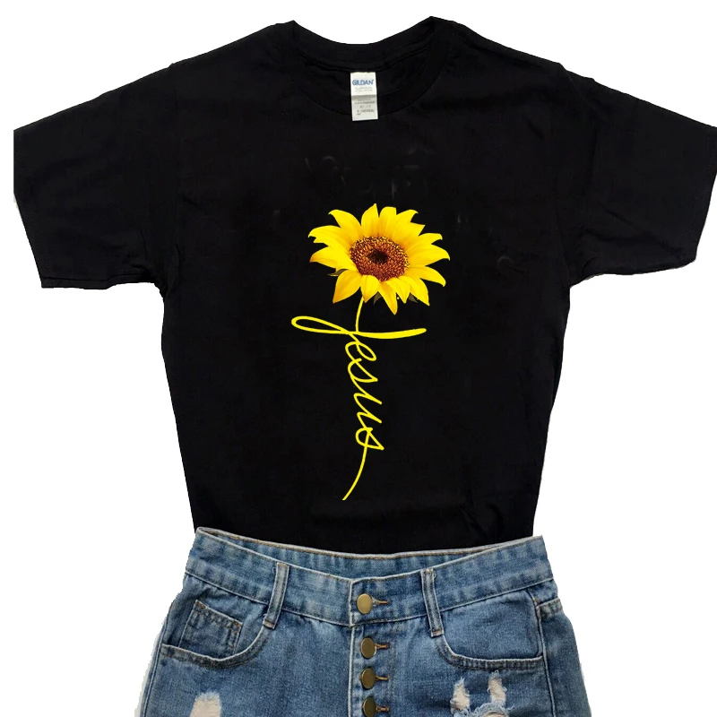 

Jesus Sunflower Printing Women Graphic T shirts Short Sleeve Loose Cotton Summer Tops 2023 Summer Casual Tees