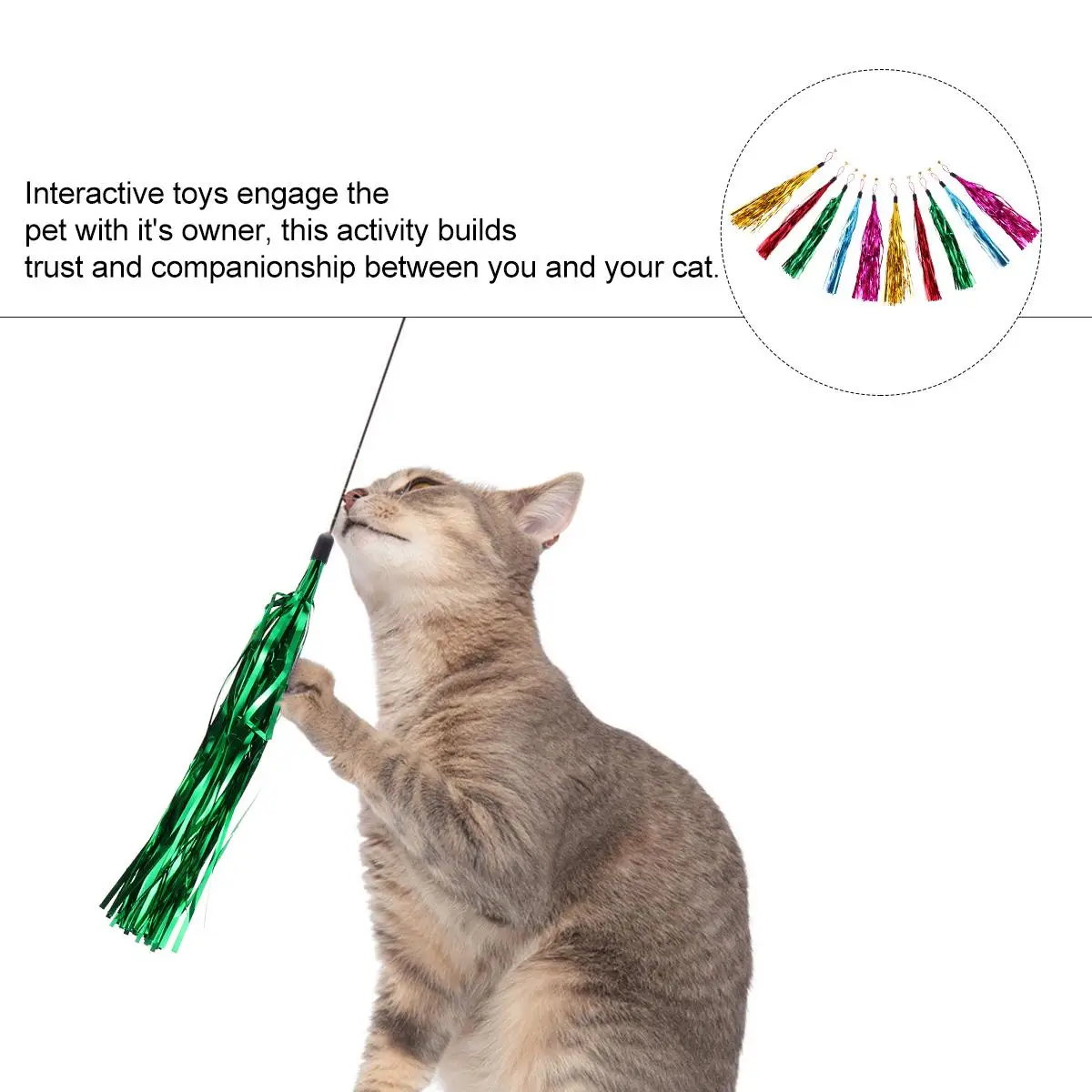 

10 Pcs Funny Cat Stick Ring Paper Teaser Wand Refills Toy Replacement of Number Attachments Feather Plush