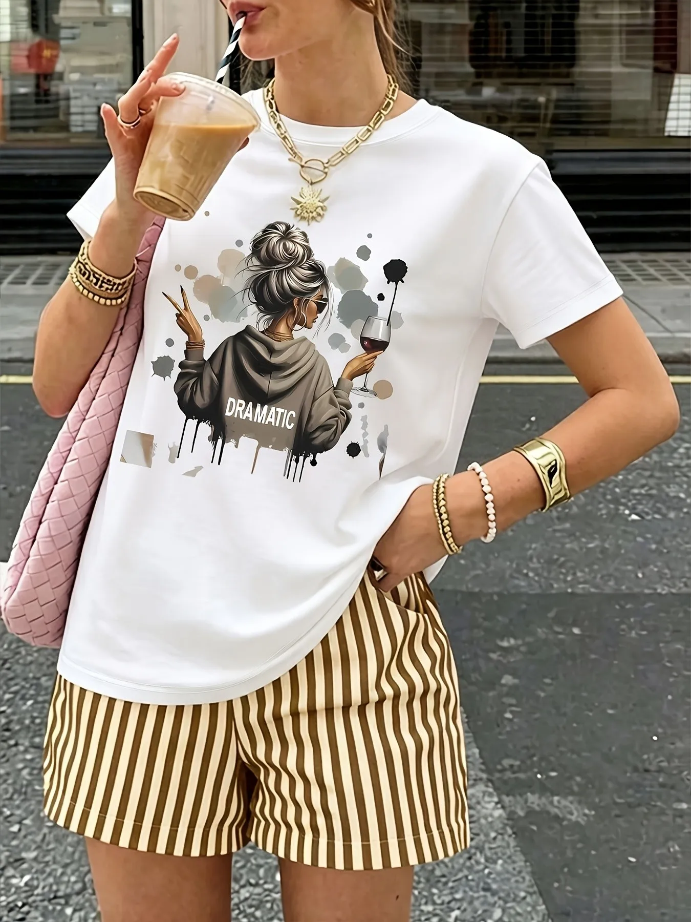 2026 summer popular street casual easy-matching comfortable 3D cute girl pattern printed women's short-sleeved suit