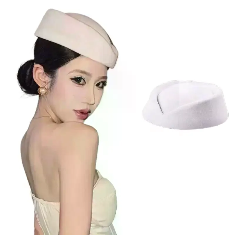 قبعة قبعات قبعات مضيفة طيران مضيفات طيران قبعة عتيقة سوداء مسطحة قبعة مشبك شعر إكسسوارات الشعر