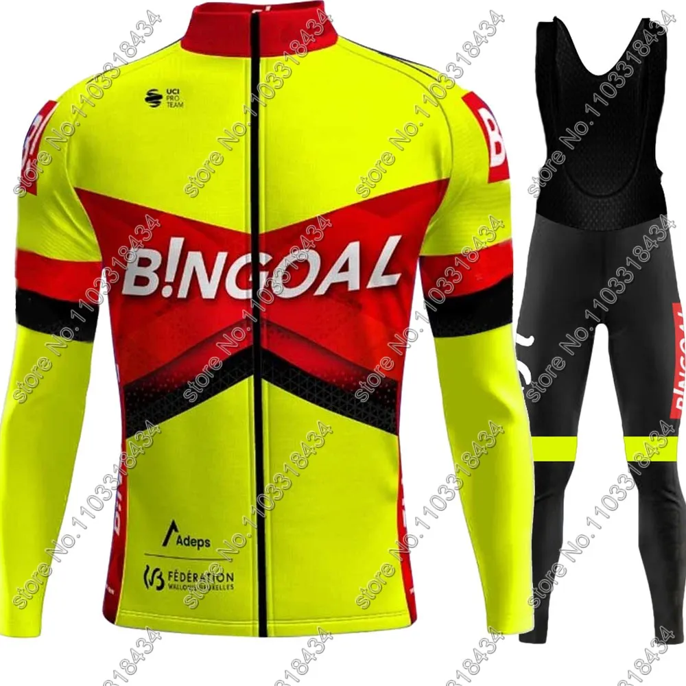 Bingoal WB Cycling Jersey 2024 Team Set Long Sleeve Winter Belgium Cycling Clothing Bike Thermal Jacket Suit Pants Bib MTB Ropa