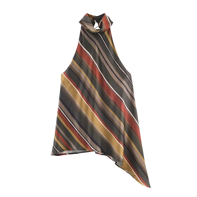 

Women's Top 2025 Autumn New Style Color-Blocked Diagonal Stripe Sleeveless Asymmetric Decorative Sexy Top Casual Fashion