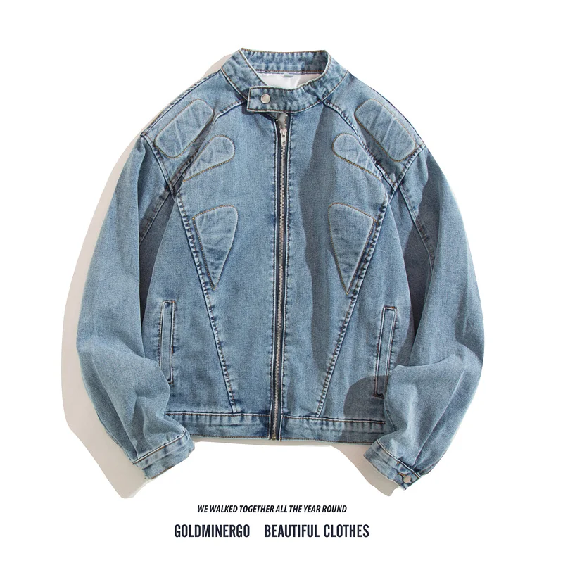 

American High Street Relief oulder Pad Denim Jaet Men's Trendy Brand High-End ort Collar Jaet Youth Casual Spring Autumn