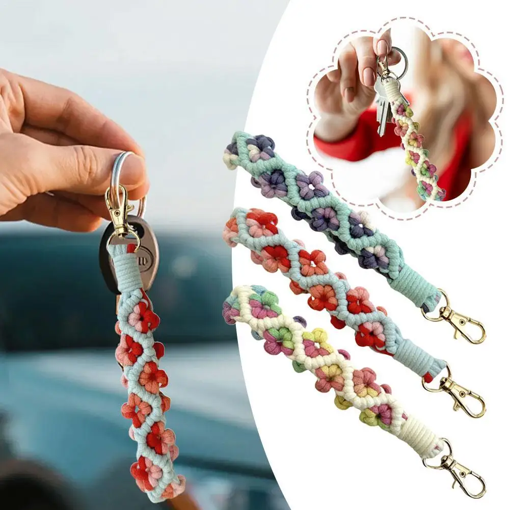 Llavero Boho de Macramé Floral Hecho a Mano, Cordón de Algodón Tejido para Muñeca, Colgante para Bolso o Mochila de Mujer, Accesorios para Llaves