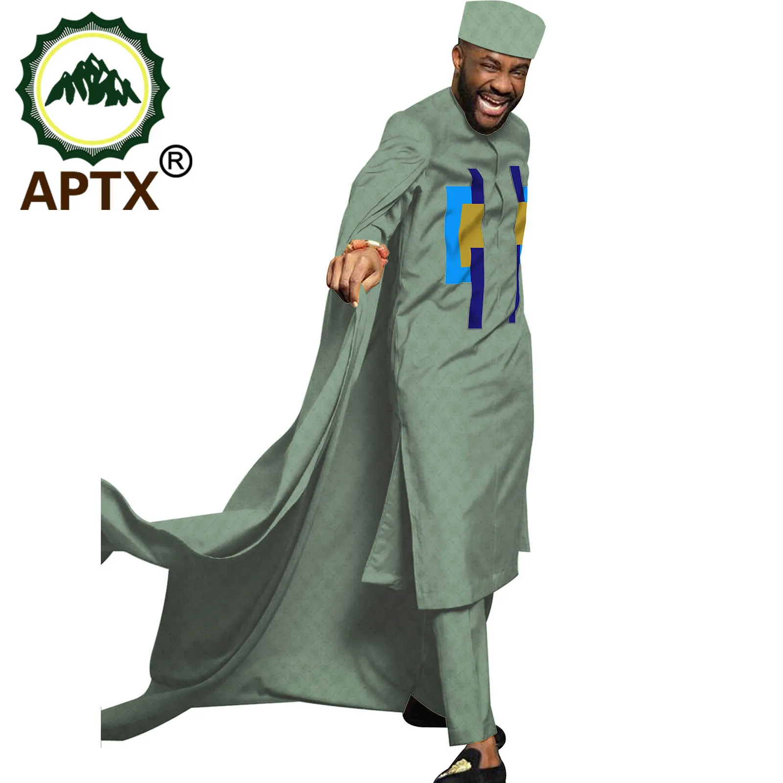 Abiti da uomo 3 pezzi abiti di Agbada Jacquard Arab Robe + pantaloni + cappello Lslamic musulmano Dubai abbigliamento africano T20537