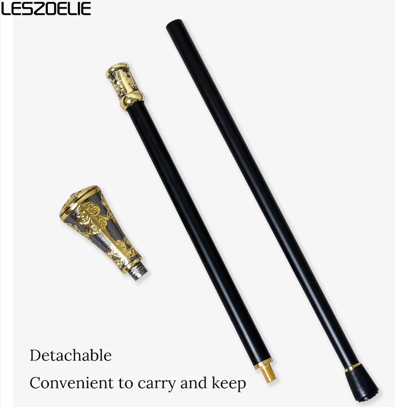 Tongkat Jalan Mewah Emas dan Hitam dengan Pegangan Lurus yang Dapat Dilepas, Tongkat Fashion untuk Pria dan Wanita, Aksesori Pesta Cosplay