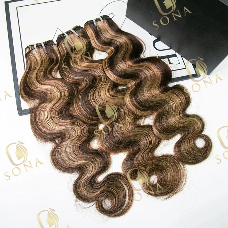 P4/27 Piano Highlight Body Wave Brazilian Remy Human Hair Weave Bundles 4x4 Brown Honey Blonde 4x4 Highlight Hair Extensions