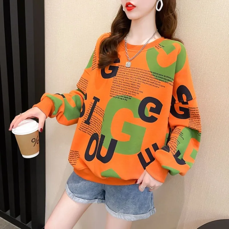 Letter Printing Woman Pullover Tops Spring and Autumn 2025 Trend Sweat-shirt Y2k Vintage Harajuku Fashion Sweatshirt for Women