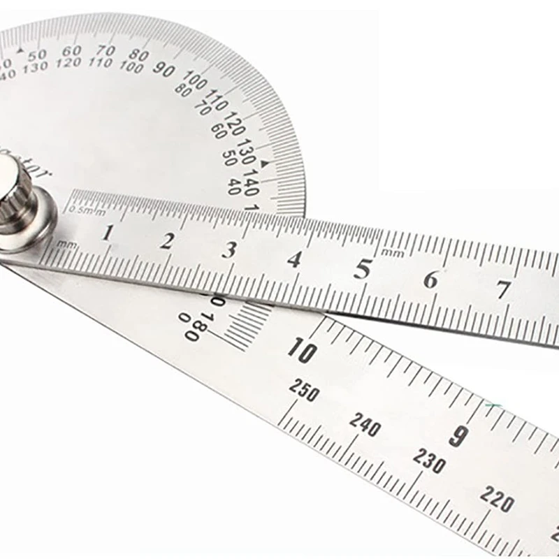Hoekzoeker Zwenkarm Gradenboog 0-180 Graden Rvs Goniometer Gradenboog Liniaal 250Mm
