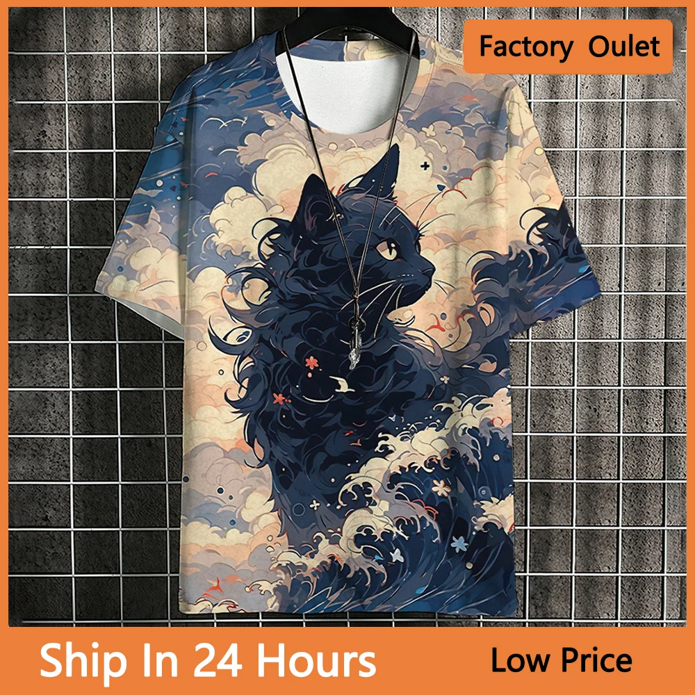 

Japanese Style Cat 3D Printed T-shirt Men's Summer Fashion Animal Wave Pattern Short Sleeve Tops Casual Sports Men's Clothing