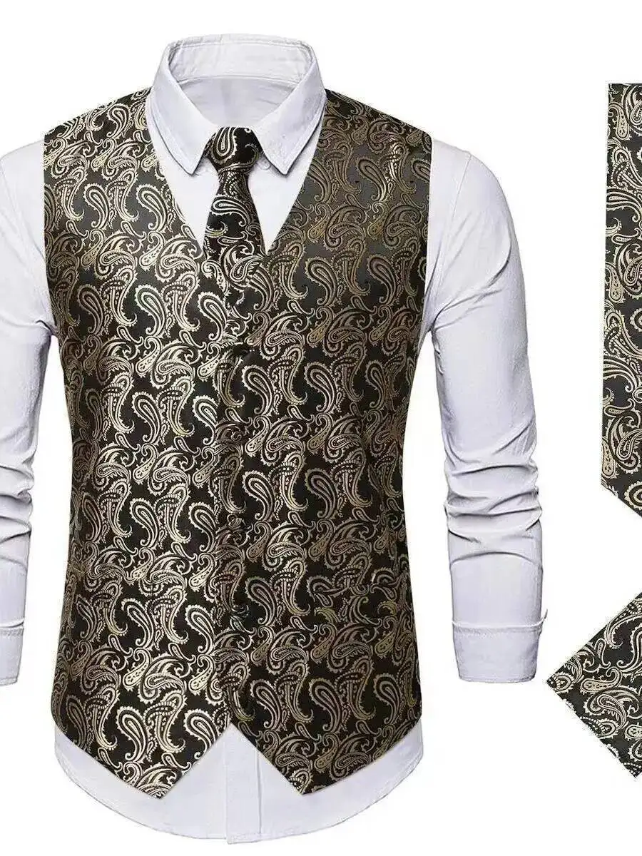 

New Men's Christmas Fashion Halloween Plus Size Suit Vest European Size Casual Waist Flower Formal Vest Waistcoat